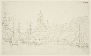 St Mary Redcliffe a Redcliffe Wharf z Prince Street Bridge od Frederick Mackenzie