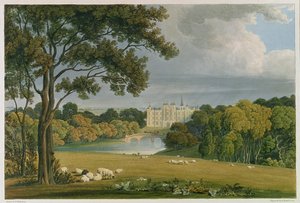 Pohled na Burghley House, sídlo markýze z Exeteru, vyryl a vydal Robert Havell (1769-1832), 1819 (barevná rytina)