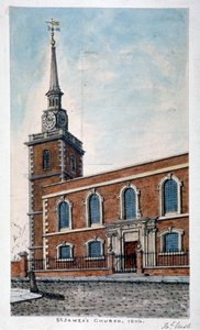 Pohled na kostel svatého Jakuba, Piccadilly z Jermyn Street, Londýn, 1806.