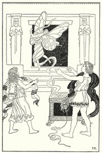 Děti znovu zvedly víko a vyletěla slunná a usměvavá malá postavička (litho) od Frederick Richardson