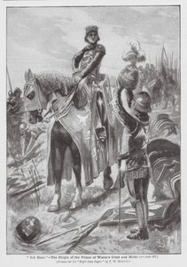 "Ich Dien", původ znaku a motta prince z Walesu (litografie) od Frederick William (after) Burton