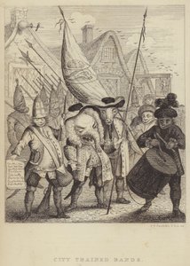 City Trained Bands: satira na milice spojené s City of London a paniku vyvolanou jakobitským povstáním v roce 1745 (rytina) od Frederick William Fairholt