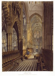 The Choir, deska 7 z Westminsterského opatství, ryl J. Bluck (fl.1791-1831) pub. od Rudolpha Ackermanna (1764-1834) 1811 (akvatinta) od Frederick after Mackenzie