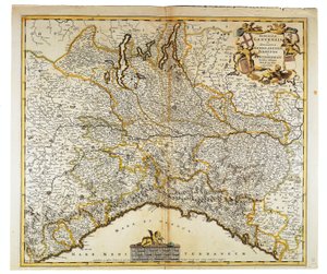 Janovská republika, Milánské vévodství, Parma a Monferrato, Mapa Frederika de Wita, Amsterdam, mědirytina od Frederick de Wit