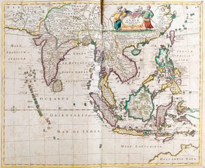 Mapa východní Indie (jižní a jihovýchodní Asie: Pákistán, Indie, Nepál, Bangladéš, Barma, Srí Lanka, Thajsko, Malajsie, Vietnam, Kambodža, Laos, Filipíny, Singapur a Indonésie) (lept