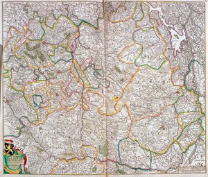 Mapa vévodství Brabant (Belgie, Nizozemsko) (lept od Frederick de Wit