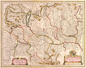 Mapa milánského vévodství (Itálie) (lept od Frederick de Wit