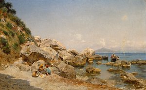 Na Pláži, Capri S Vesuvem V Pozadí od Frederico del Campo