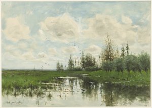 Bazén se stromy a loukou od Fredericus Jacobus van Rossum du Chattel