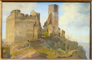 Pohled na zříceninu hradu Schonburg poblíž Oberwesel na Rýně v Německu Malba Frederika Hansena Sodringa (1809-1862) od Frederik Hansen Sodring