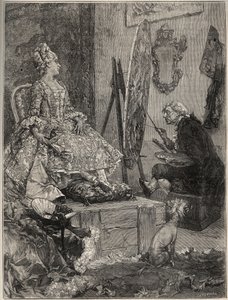 Francois Boucher (1703-1770) maluje portrét Jeanne Antoinette Poisson, markýze z Pompadour (známé jako Madame de Pompadour od Frederik Hendrik (after) Kaemmerer