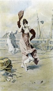 Žena na pobřeží - alegorie časného jara, kalendář ilustrovaný Hubertem Dysem, maloval F.H. Kaemmerer od Frederik Hendrik Kaemmerer