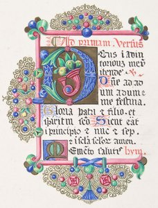 Osvětlené písmeno D uvnitř zdobeného okraje, 1830-62.