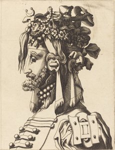 Busta muže v extravagantním kostýmu od French 16th Century after René Boyvin or Pierre Milan