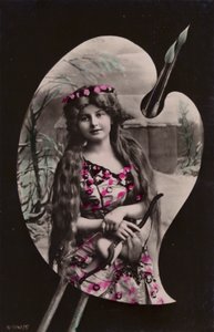 Mladá žena držící luk a šíp zobrazený na umělecké paletě (tónovaná fotokoláž) od French Photographer