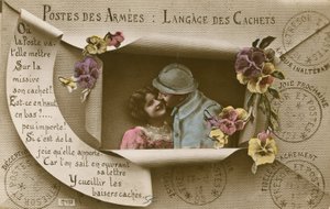 Karta vysvětlující použití pohlednic pro muže v armádě od French Photographer