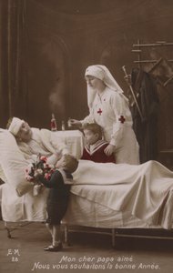 Děti přejí šťastný nový rok svému zraněnému otci, WW1 od French Photographer