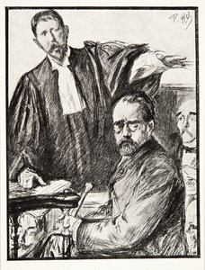 Dreyfus u soudu, z Dějiny třetí republiky, sv. I, Politické dějiny, pub. 1933 (litho) od French Photographer