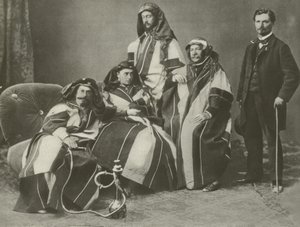 Ferdinand De Lesseps (druhý zprava) při práci na Suezském průplavu (černobílá fotografie) od French Photographer