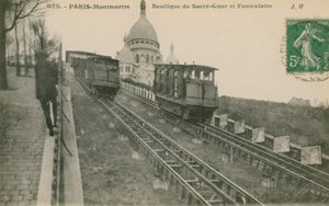 Lanová dráha na Montmartre do Sacre-Coeur v Paříži. Pohlednice odeslána v roce 1913. od French Photographer