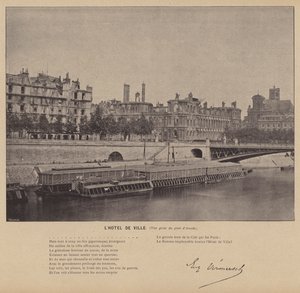 Pařížská komuna, Hotel De Ville, Pohled z mostu Arcole (černobílá fotografie) od French Photographer