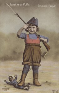 Malý chlapec oblečený jako voják (barevná fotografie) od French Photographer