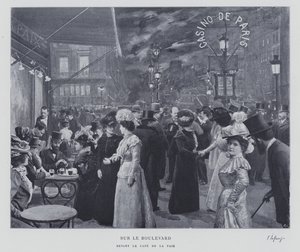 Na bulváru před Cafe de la Paix, Paříž (černobílá fotografie) od French Photographer