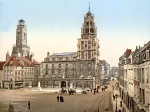 Place dArmes v Calais s Tour de Guet v pozadí, 1890-1900 od French Photographer