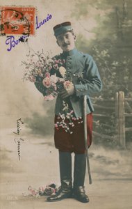 Voják nesoucí kytici, novoroční pohlednice, 1913 od French Photographer