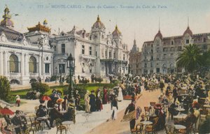 Terasa Cafe de Paris, Place du Casino, Monte Carlo. Pohlednice odeslána v roce 1913. od French Photographer