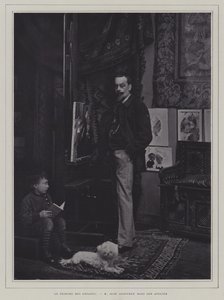 Malíř dětí: francouzský umělec Jean Geoffroy ve svém ateliéru (černobílá fotografie) od French Photographer