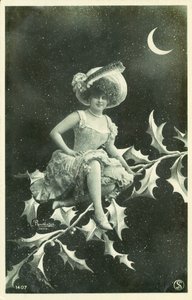 Žena sedící na větvi cesmíny (černobílá fotografie) od French Photographer