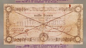 Bankovka 1000 franků z 8 Floreal, An X (28. dubna 1802) (inkoust na papíře) od French School