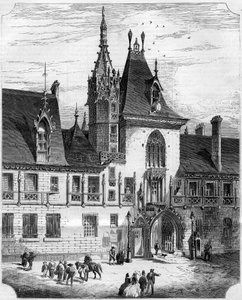Gotická architektura 15. století: průčelí vnitřního dvora domu Jacquese Coeura (1395-1456), francouzského obchodníka. Bourges, Cher (18) od French School