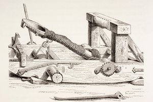 Mangonel z 15. století, z Les Arts au Moyen Age, publikovaný v roce 1873 od French School