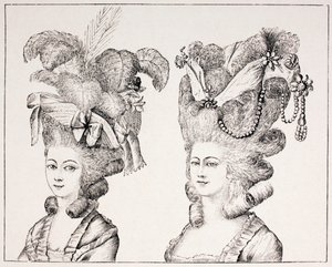 Francouzské dívky z 18. století s extravagantními účesy a klobouky, 1875 od French School