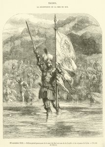 29. listopadu 1513 se Balboa zmocňuje Jižního moře ve jménu Kastilie a království Leon (rytina) od French School