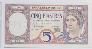 Bankovka 5 Piastres, z indočínské banky (papír) od French School