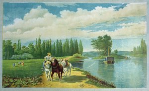 Barge tažený koňmi, konec 19. století od French School