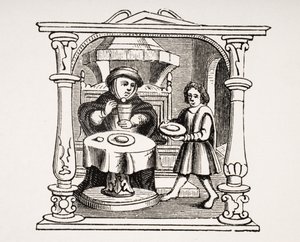 Burgess Eating his Meal, po ilustraci v rukopise ze 16. století, z Le Moyen Age et La Renaissance od Paula Lacroixe (1806-84), vydaného v roce 1847 od French School