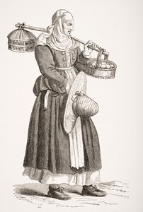 Obchodník s vejci, po dřevorytu ze 16. století od Cesare Vecellia (1521–1601) z „Le Moyen Age et La Renaissance“ od Paula Lacroixe (1806–84) vydaného v roce 1847 od French School