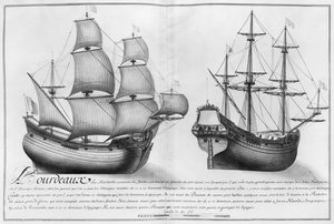 Holandská obchodní loď a pinasse, Bordeaux, ilustrace z 
