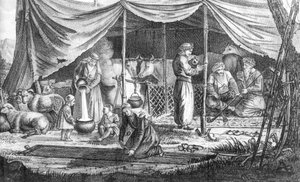 Rodina kurdských nomádů, z Voyage en Perse od Gasparda Drouvilla, vydáno 1825 od French School