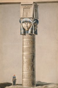 Sloup s hlavicí Hathor v Dendarahu, ilustrace Popisy Egypta od Edmonda Francoise Jomarda (1777-1862) vydané 1809-22 (čb na papíře) od French School