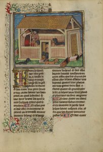 A Hunter Attending to Kenneled Dogs, cca 1430-40 (tempera, zlatá, stříbrná barva a list na pergamenu) od French School