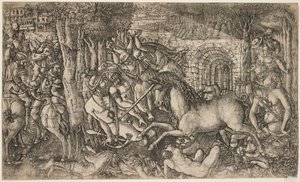 Král pronásledovaný jednorožcem, kolem roku 1547 od French School