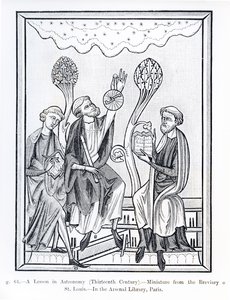 Lekce z astronomie, z Breviáře St. Louis, ilustrace z Vědy a literatury ve středověku a renesanci, napsal a vyryl Paul Lacroix, 1878 (černobílá fotografie od French School