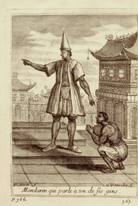 Mandarín hovořící s jedním ze svých lidí, z knihy Guy Tacharda Voyage du Siam des Peres Jesuites, 1688. od French School