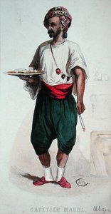 Maurský kávový sluha v Alžíru (barevná rytina) od French School