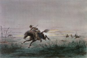 Poštovní doručovatel amerického Pony Expressu napadený indiány